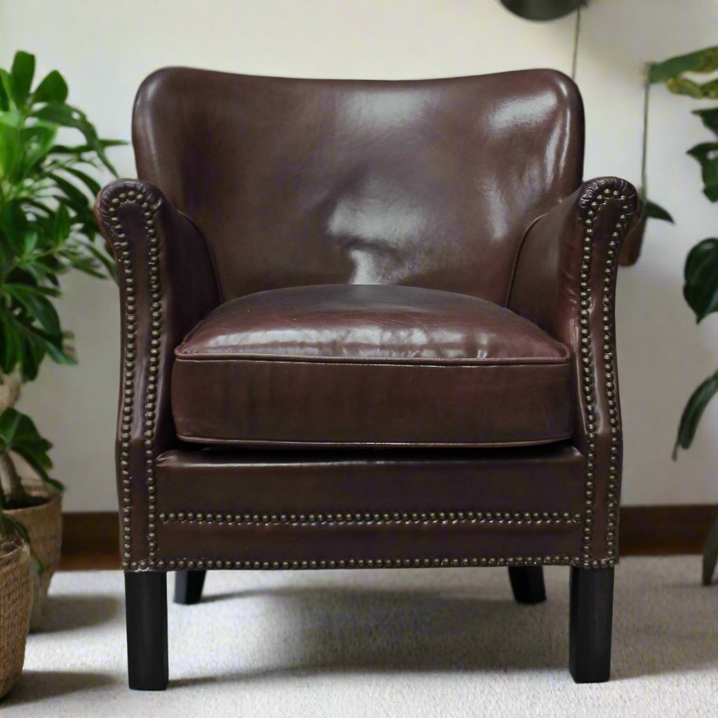 Vintage Leather Club Chair - TK0411 - 1D - Uneeka