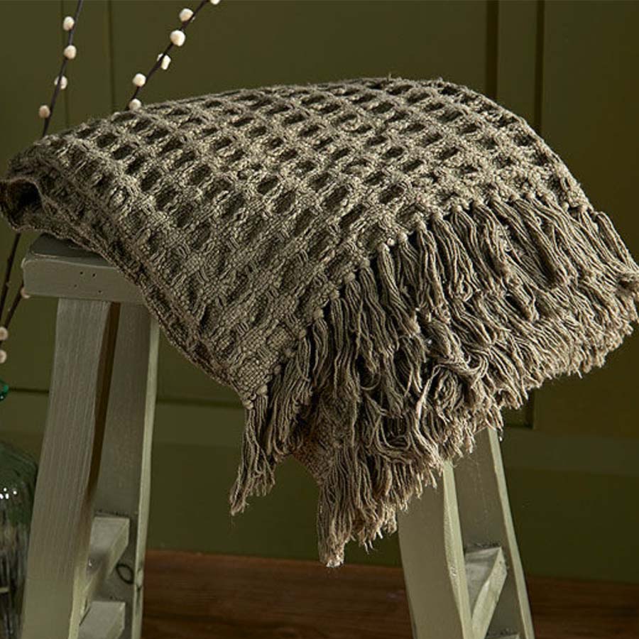 Waffle Cotton Throw with Knotted Tassels - AWTCWO - Uneeka
