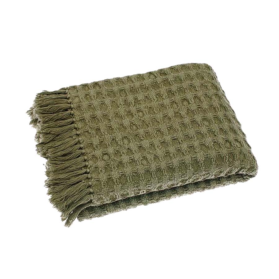 Waffle Cotton Throw with Knotted Tassels - AWTCWO - Uneeka
