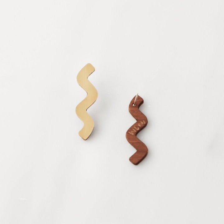 Wavy Brass Drop Studs - C212001S - Uneeka