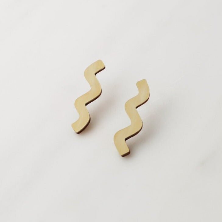 Wavy Brass Drop Studs - C212001S - Uneeka