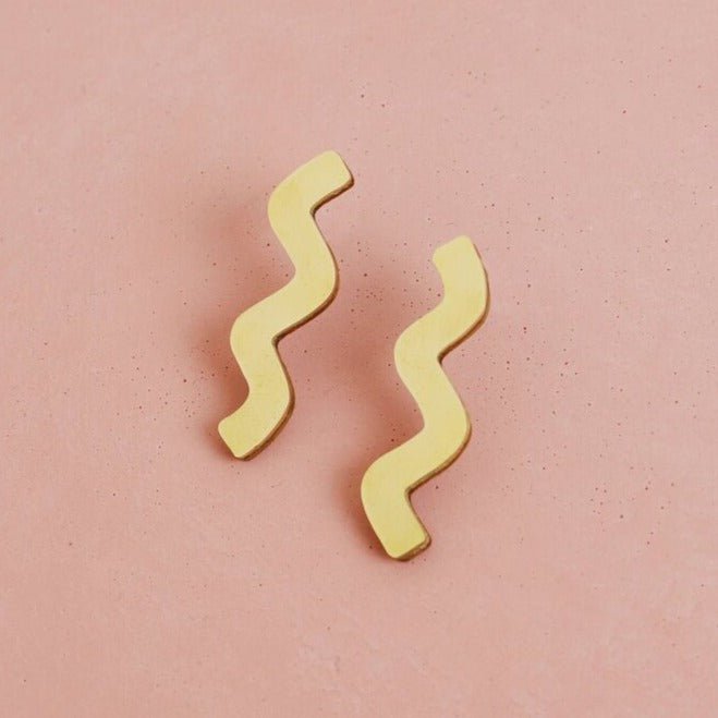 Wavy Brass Drop Studs - C212001S - Uneeka