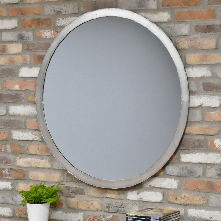 Weathered Edge Silver Finish Metal Round Mirror - 6426 - Uneeka