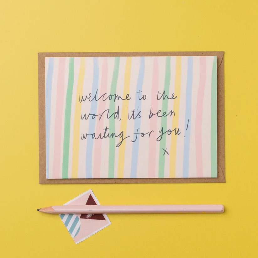 Welcome to the World Striped Greetings Card - BA06 Welcome to the World - Uneeka