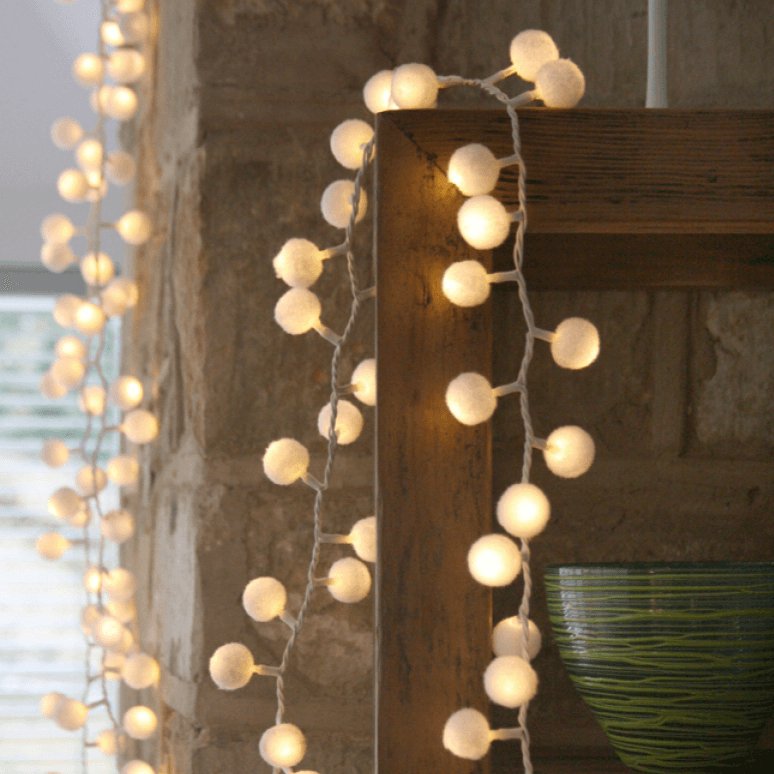 White Pom Pom String of Fairy Lights - LI922W - Uneeka