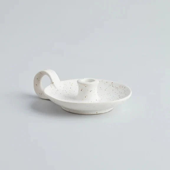 White Speckle Mini Candle Holder with Handle - F01350 - Uneeka