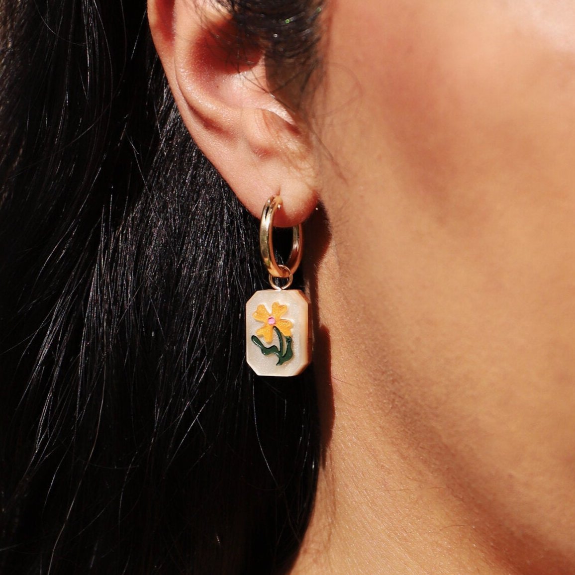 Wildflower Charm Gold Hoops - G2409012H - Uneeka