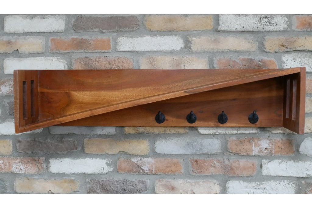 Wooden Coat Hook Rack & Slanted Shelf - 8612 - Uneeka