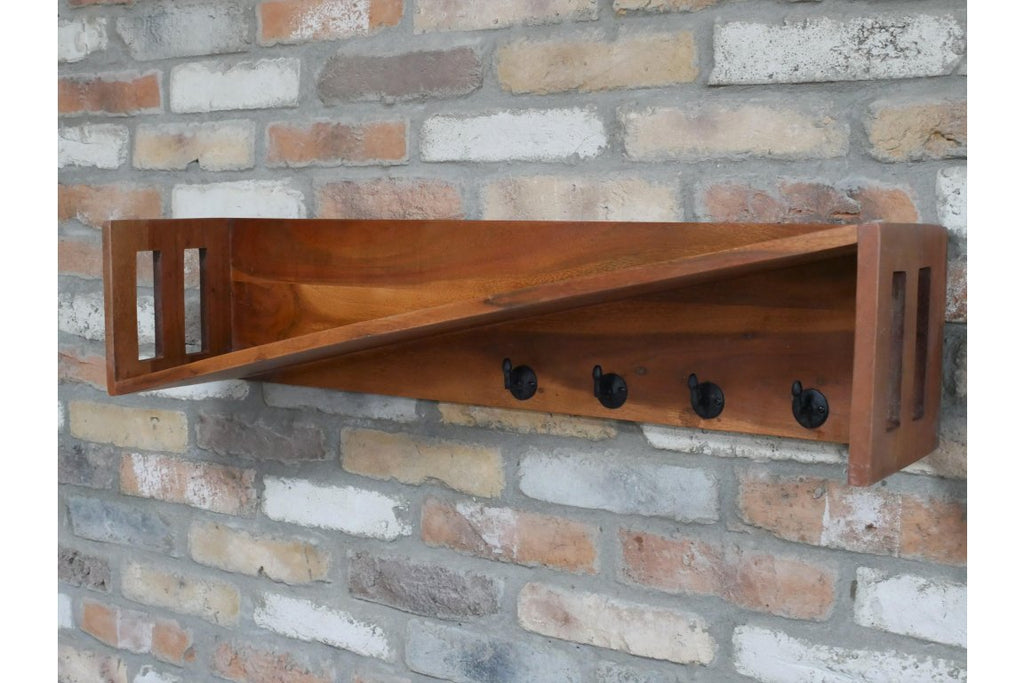 Wooden Coat Hook Rack & Slanted Shelf - 8612 - Uneeka