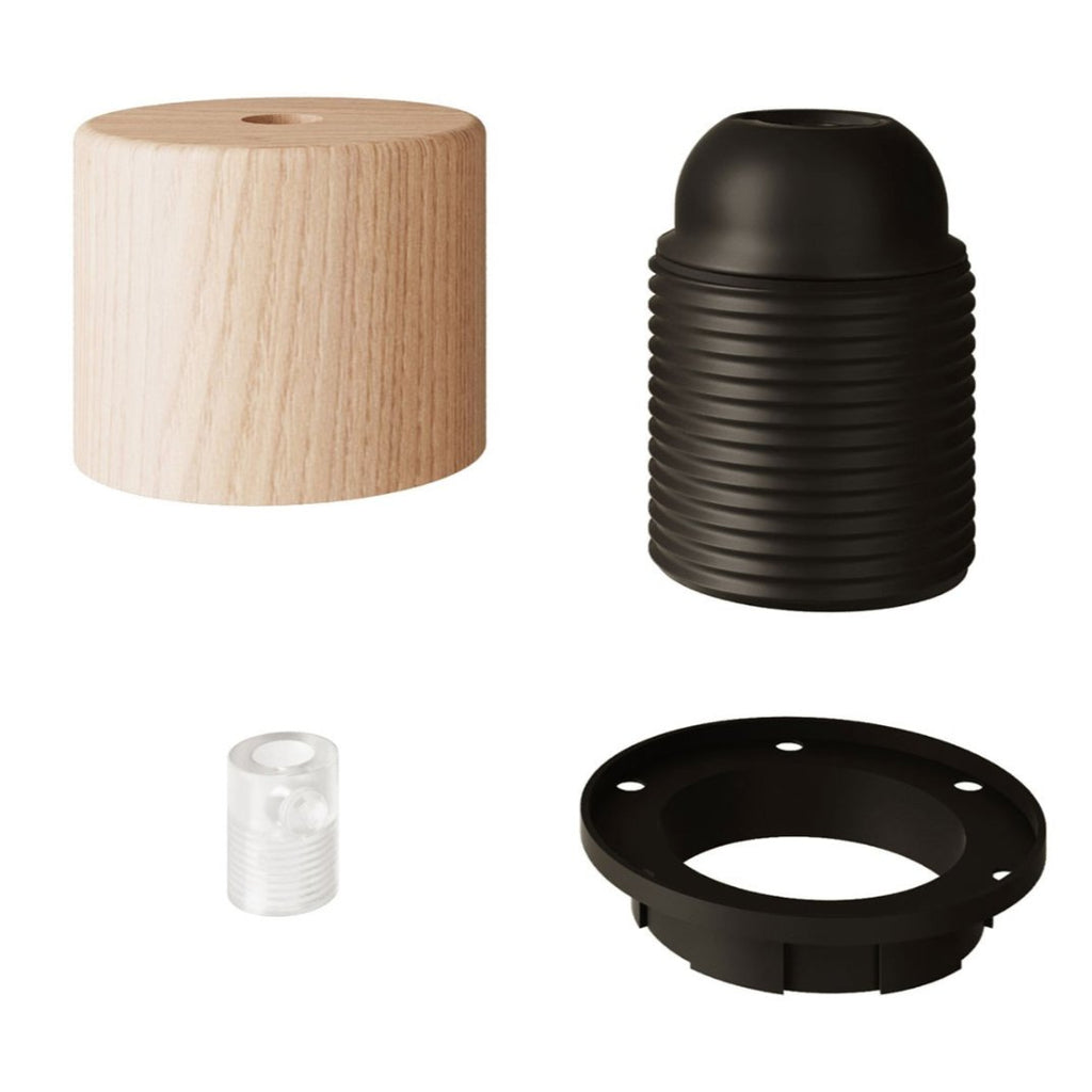 Wooden E27 Cylindrical Threaded Lamp Holder Kit - KBL3110 - Uneeka