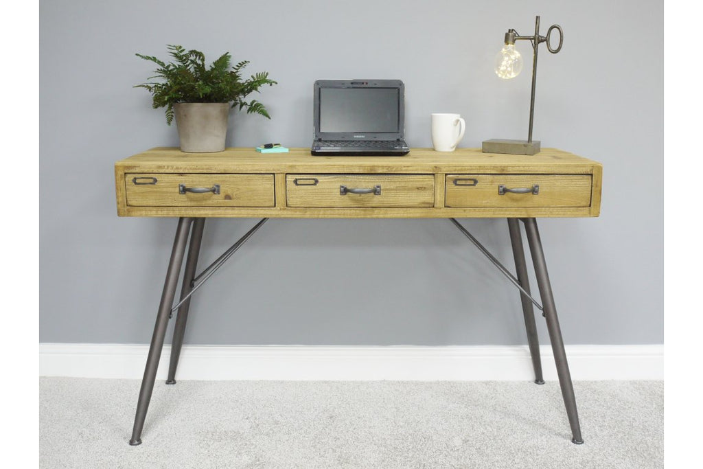 Wooden Retro Three Drawer Desk - 3970 - Uneeka