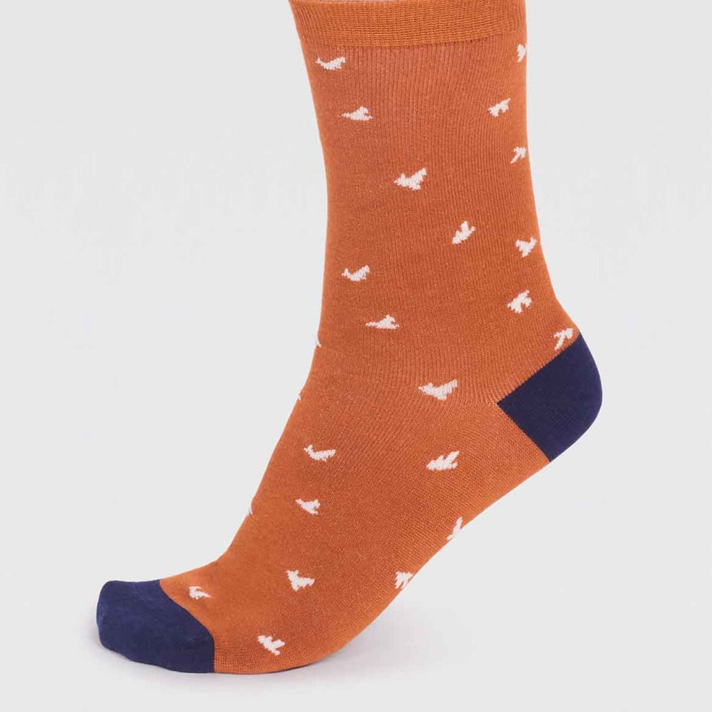 Wren Bird Bamboo Socks - SPW776 - ORANGE - Uneeka