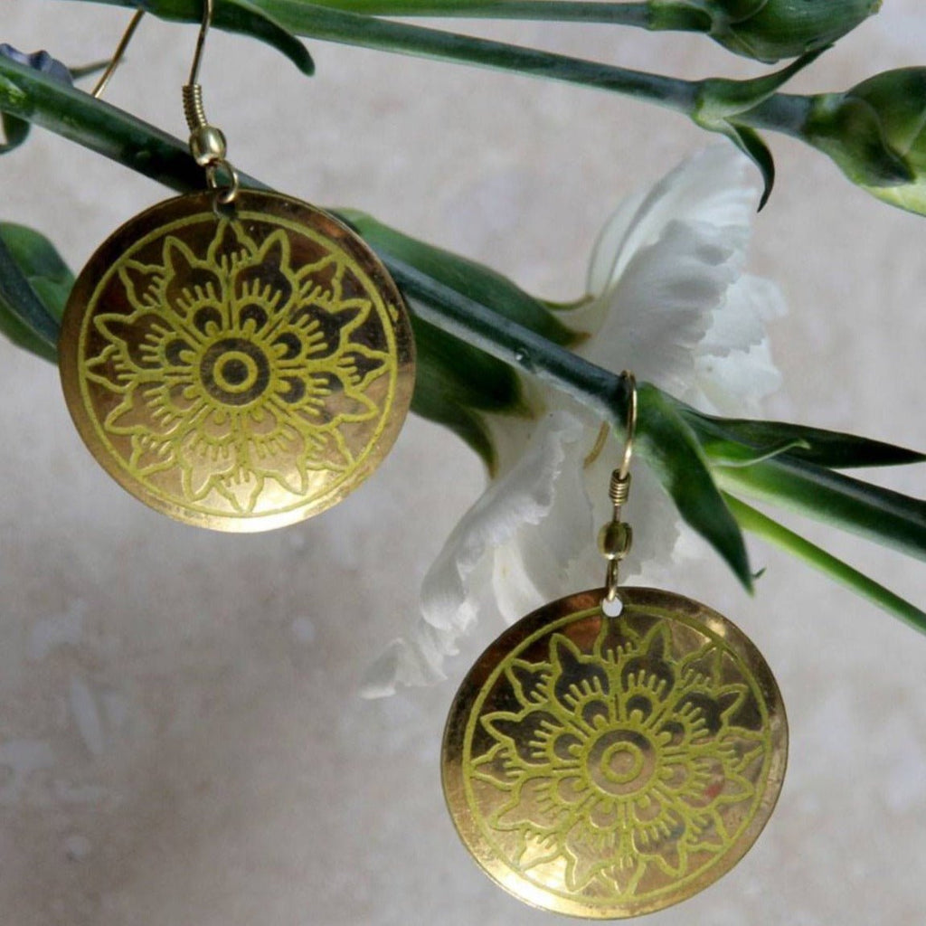 Yellow And Brass Disc Earrings - ASH1237 - Uneeka