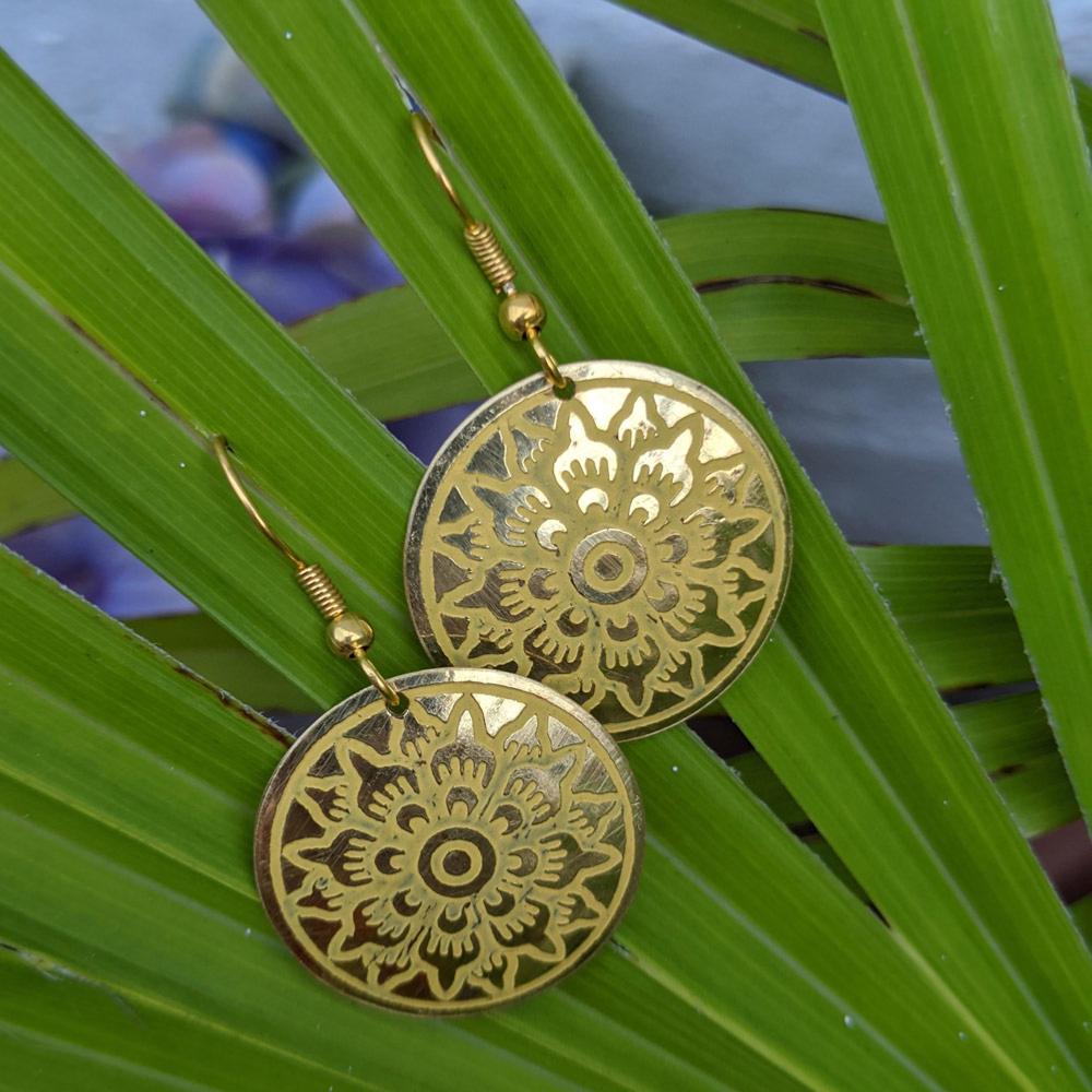 Yellow And Brass Disc Earrings - ASH1237 - Uneeka