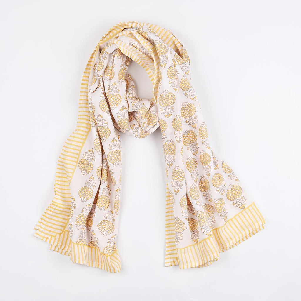 Yellow Flower & Straight Line Printed Scarf - BBUK - SF - 12 - Uneeka