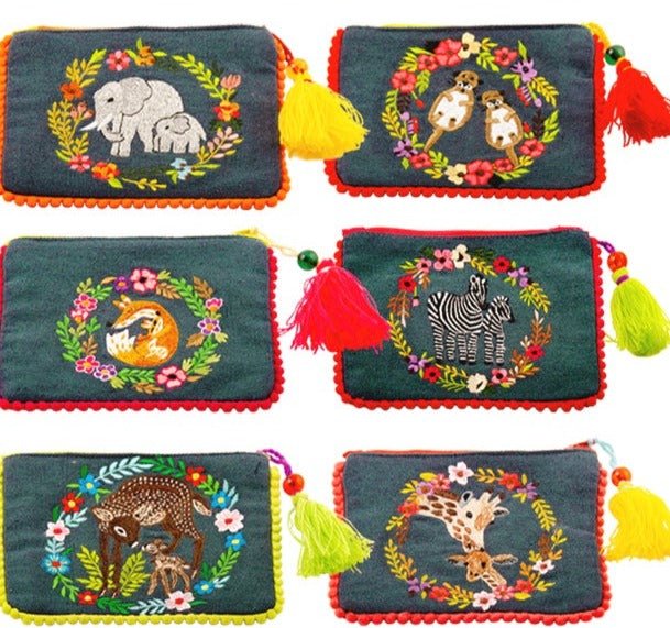 Zip Purse With Embroidered Animal Designs* - P60 Zebra - Uneeka