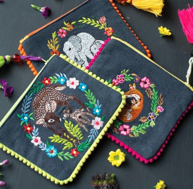 Zip Purse With Embroidered Animal Designs* - P60 Zebra - Uneeka