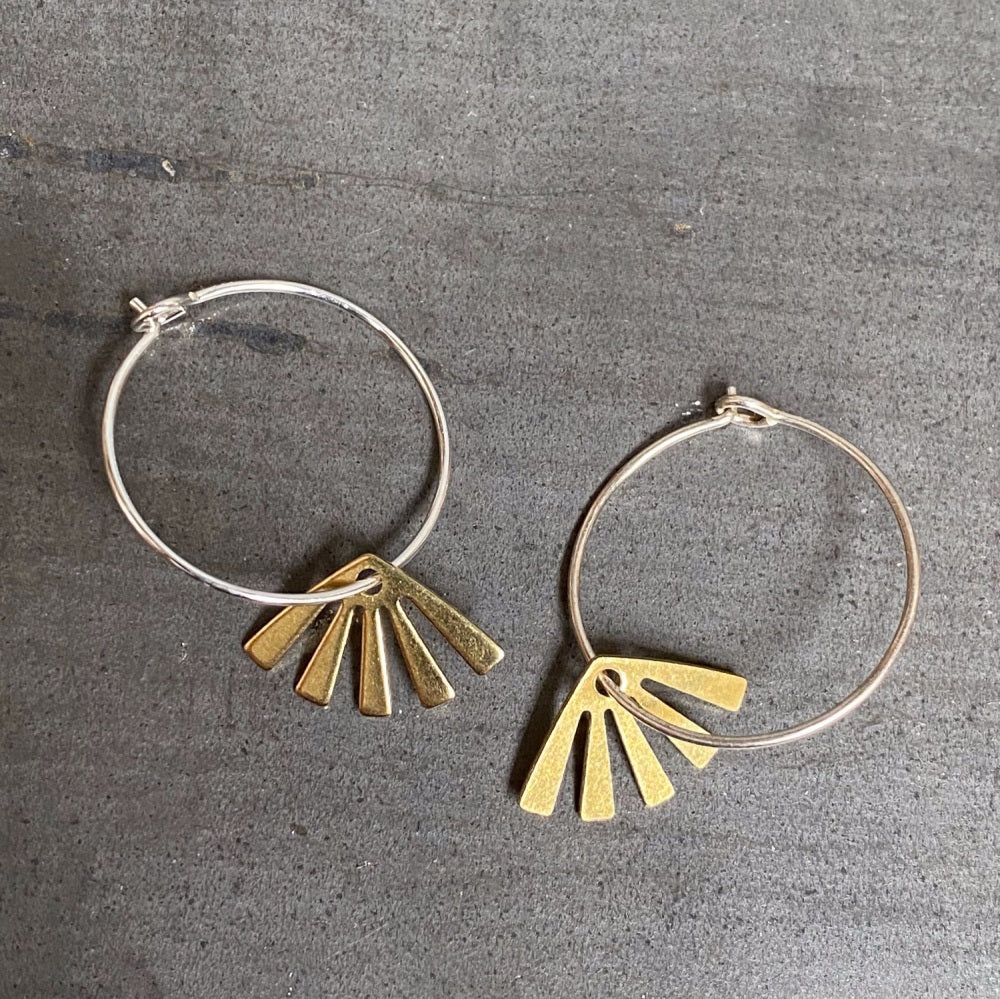 Medium Brass Assorted Shape Hoop Earrings Sunburst