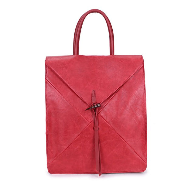 Faux Leather Backpack with Carry Handle Red