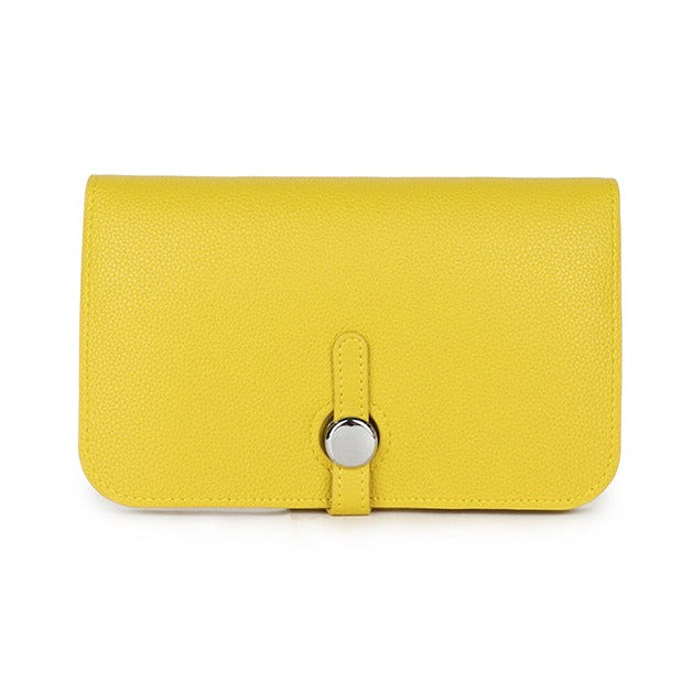 Leather Purse with Round Silver Fastening Lemon Yellow
