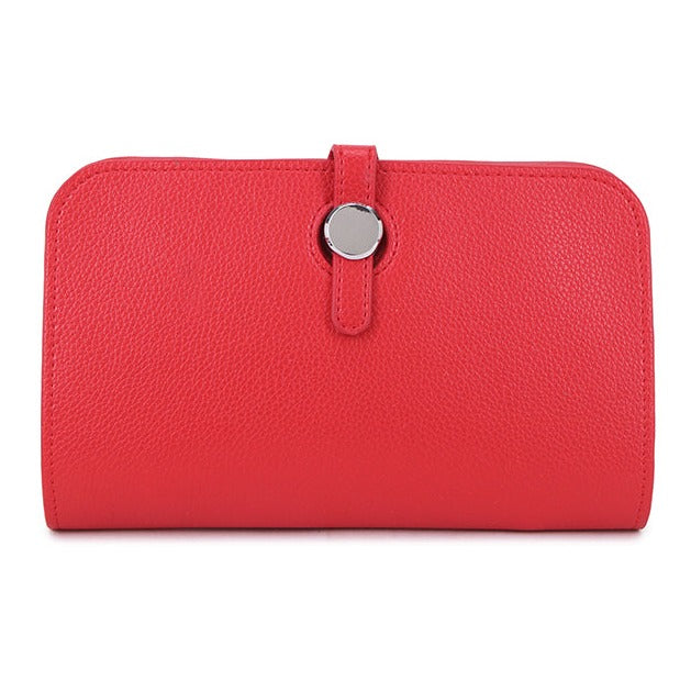 Leather Purse with Round Silver Fastening Red