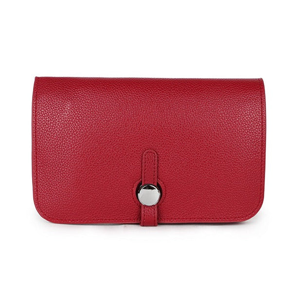 Leather Purse with Round Silver Fastening Wine Red