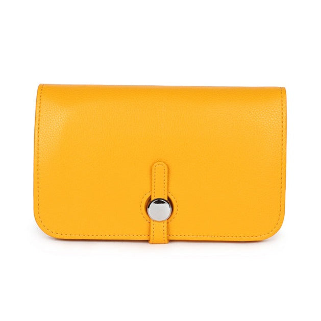Leather Purse with Round Silver Fastening Mustard Yellow