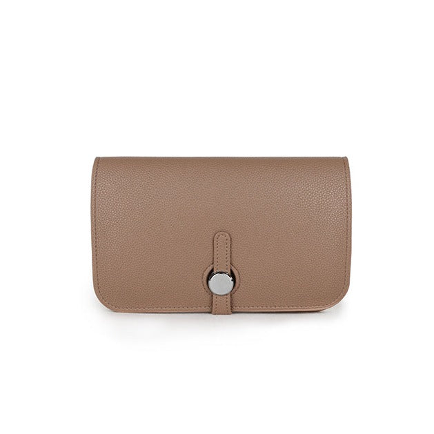 Leather Purse with Round Silver Fastening Beige