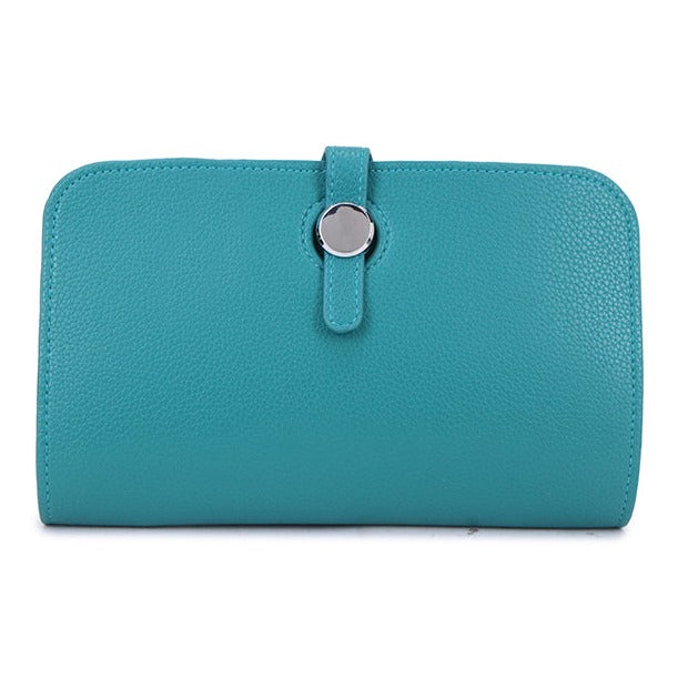 Leather Purse with Round Silver Fastening Teal