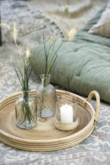 Rattan & Glass Candle Holder