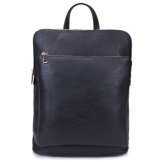 Square Faux Leather Backpack / Side Bag Black