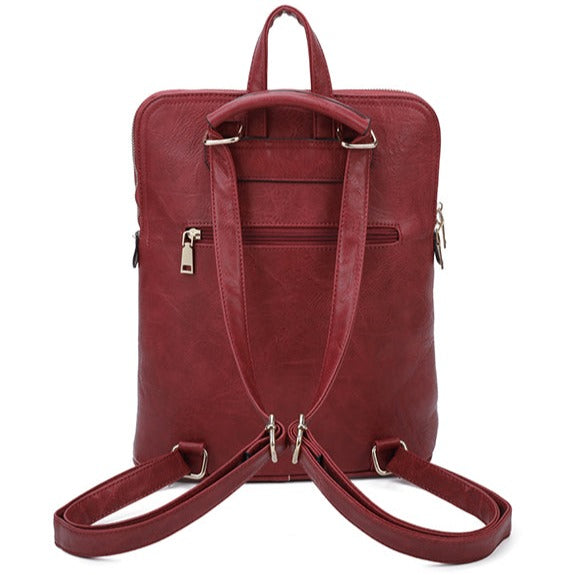 Square Faux Leather Backpack / Side Bag Back view (Backpack straps)