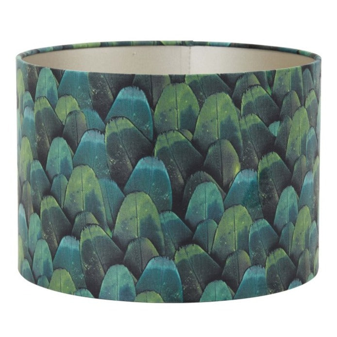 Teal and green petrol feather lampshade