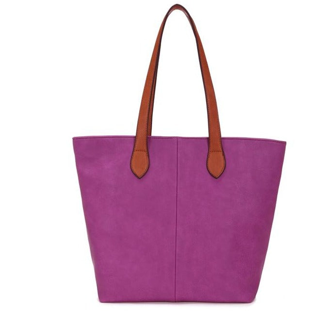 Faux Leather Hand Bag with Contrasting Handle and Zip Purple