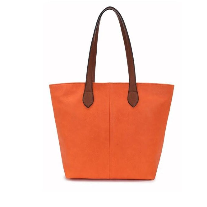 Faux Leather Hand Bag with Contrasting Handle and Zip Orange