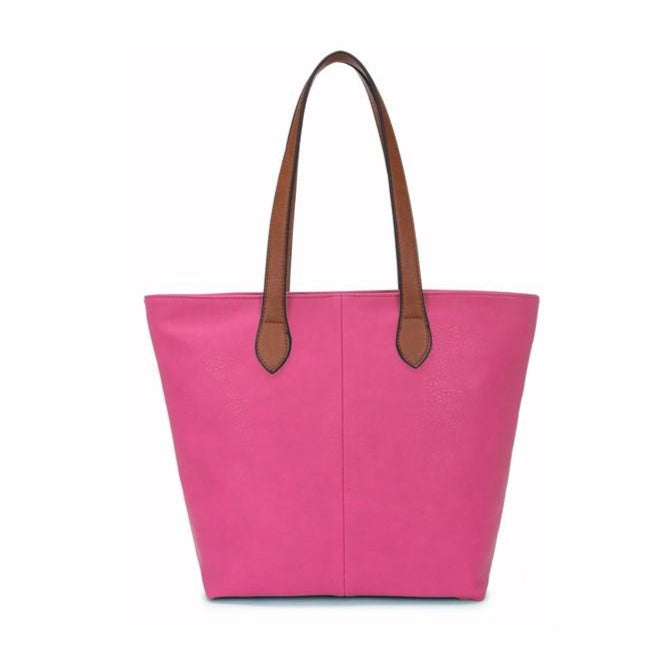 Faux Leather Hand Bag with Contrasting Handle and Zip pink