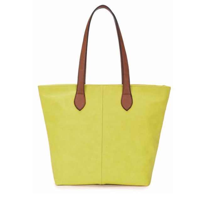 Faux Leather Hand Bag with Contrasting Handle and Zip Yellow
