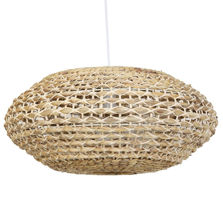 Oval Rattan and Natural White Hanging Lamp