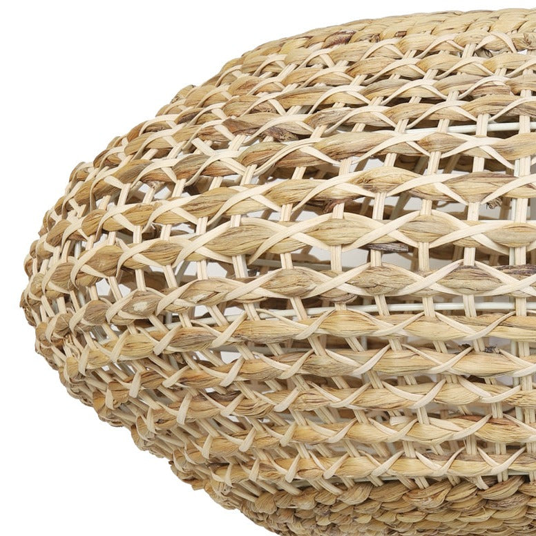 Oval Rattan and Natural White Hanging Lamp