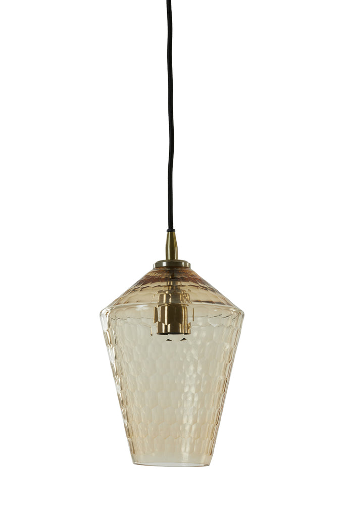 Textured Hexagon Amber Glass Hanging Lamp