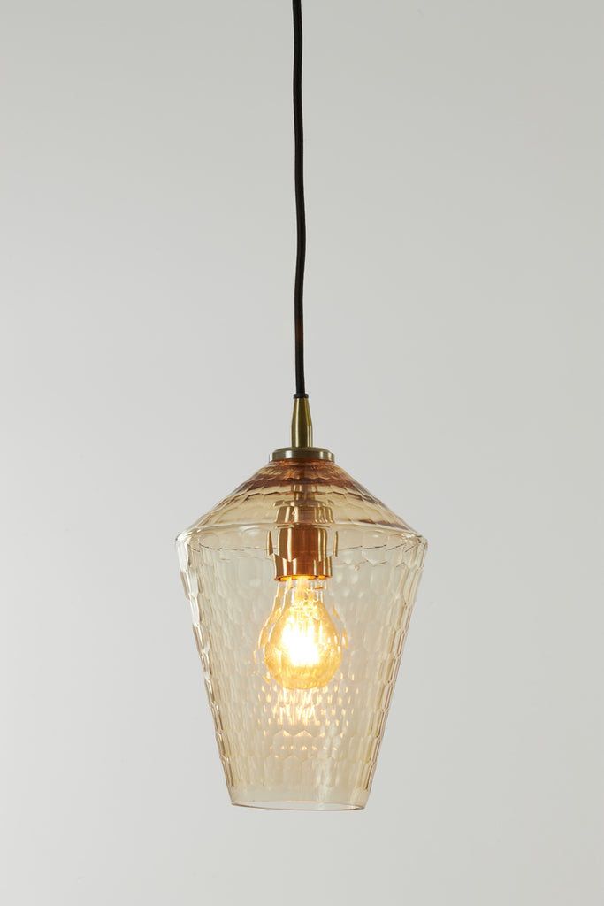 Textured Hexagon Amber Glass Hanging Lamp