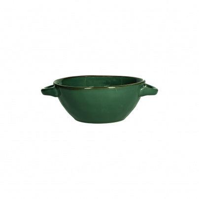 Brightly Coloured Ceramic Soup Bowl with Handle Forest Green