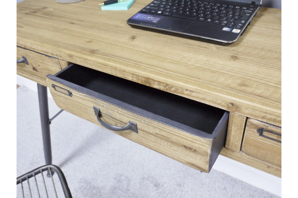 Wooden Retro Three Drawer Desk drawers