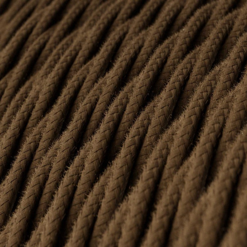 Twisted 3 Core Electric Cable Covered with Cotton in Brown close up