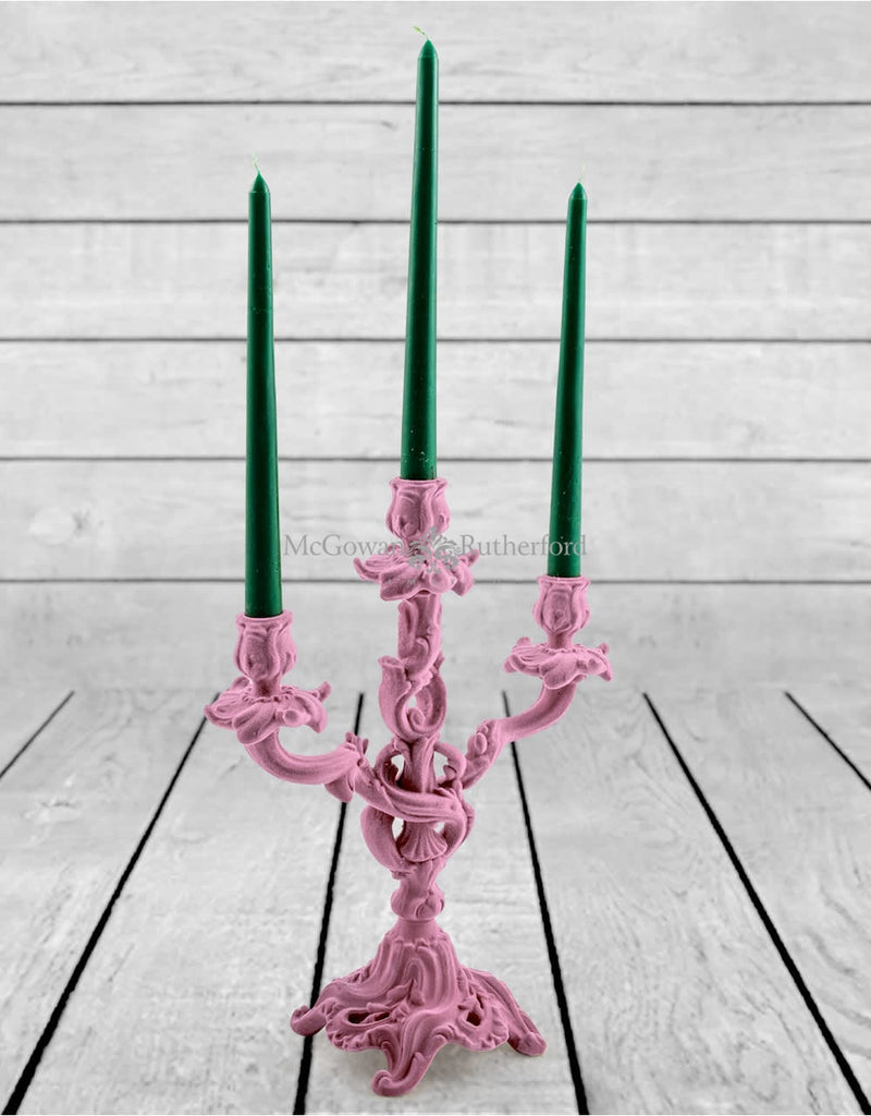 Soft Pink Flock Ornate Candle Holder