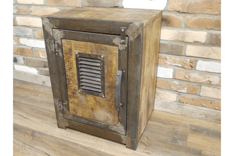Industrial Wood and Metal Bedside Cabinet