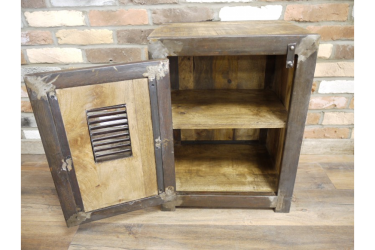 Industrial Wood and Metal Bedside Cabinet