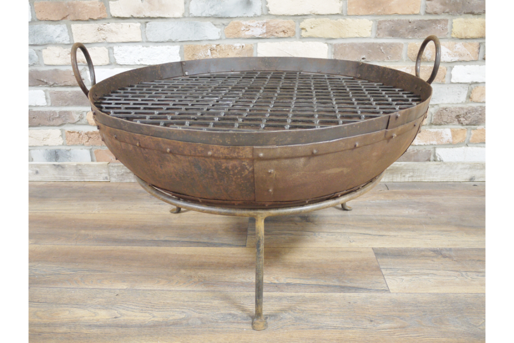 Kadai Fire Pit With Grill  angled