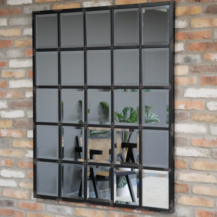 Industrial Rustic Black Frame Window Style Mirror