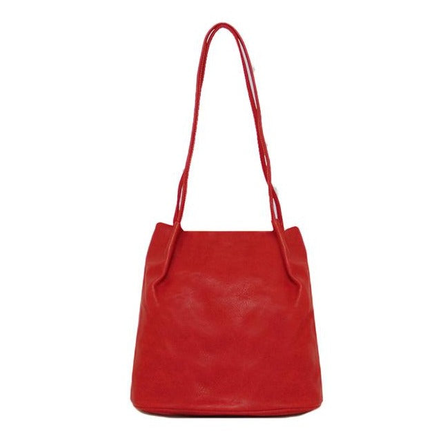 Block Colour Faux Leather Shoulder Handbag Red